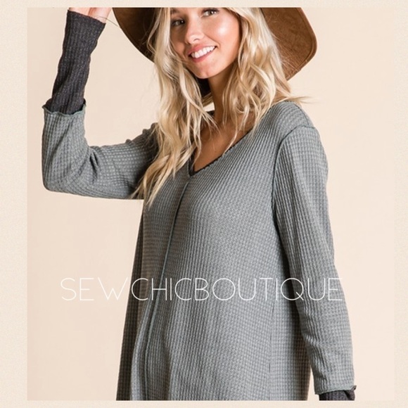 Gray & Black Waffle Knit w Contrast Cuffs - Picture 2 of 5